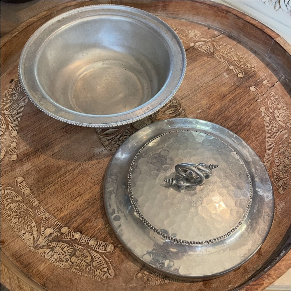Vintage B W Buenilum Hammered Aluminum Lidded Bowl 6” x 8.5”